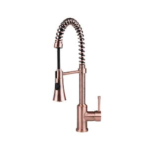 Residential Single-Handle Spring Coil Pull-Out Sprayer Kitchen Faucet in Antique Copper