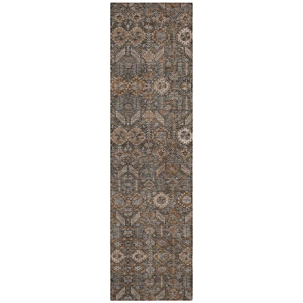 Chocolate 2 ft. x 8 ft. Woven Floral Runner Indoor/Outdoor Area Rug