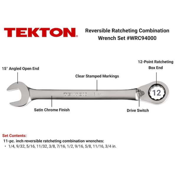 11-Piece (1/4-3/4 in.) Reversible 12-Point Ratcheting Combination Wrench Set
