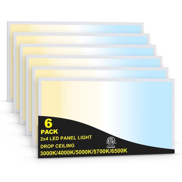 6-Pack 2 ft. x 4 ft. 7700 Lumens Dimmable Integrated LED Flat Panel Light Recessed Drop Ceiling Fixture Selectable 5 CCT