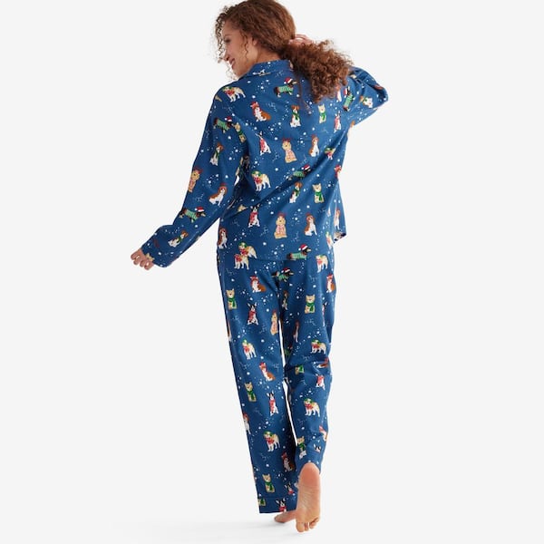 The Company Store Company Cotton Family Flannel Holiday Pup Women's Extra  Small Blue/Multi Pajamas Set 60016 - The Home Depot