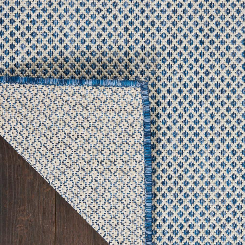 Ivory Blue Geometric 6' x 9' Synthetic Easy-Care Area Rug