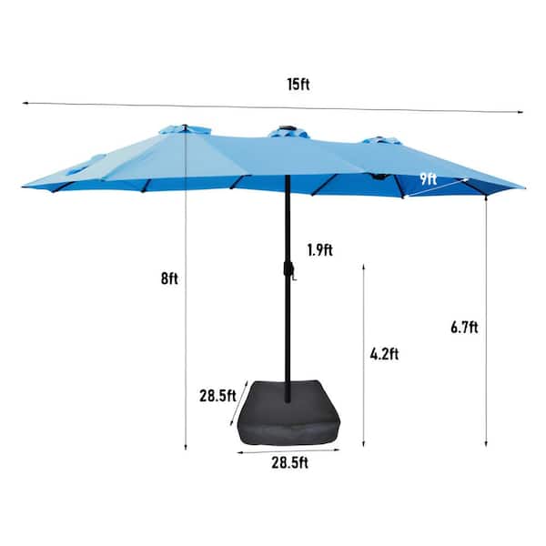 Unbranded 15 ft. Double Sided Rectangular Outdoor Twin Patio Market Umbrella in Blue