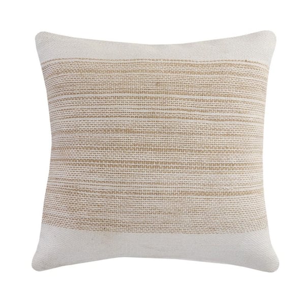 LR Home Border Off White / Beige Jute Woven Band Durable Poly-Fill 20 in. x 20 in. Throw Pillow