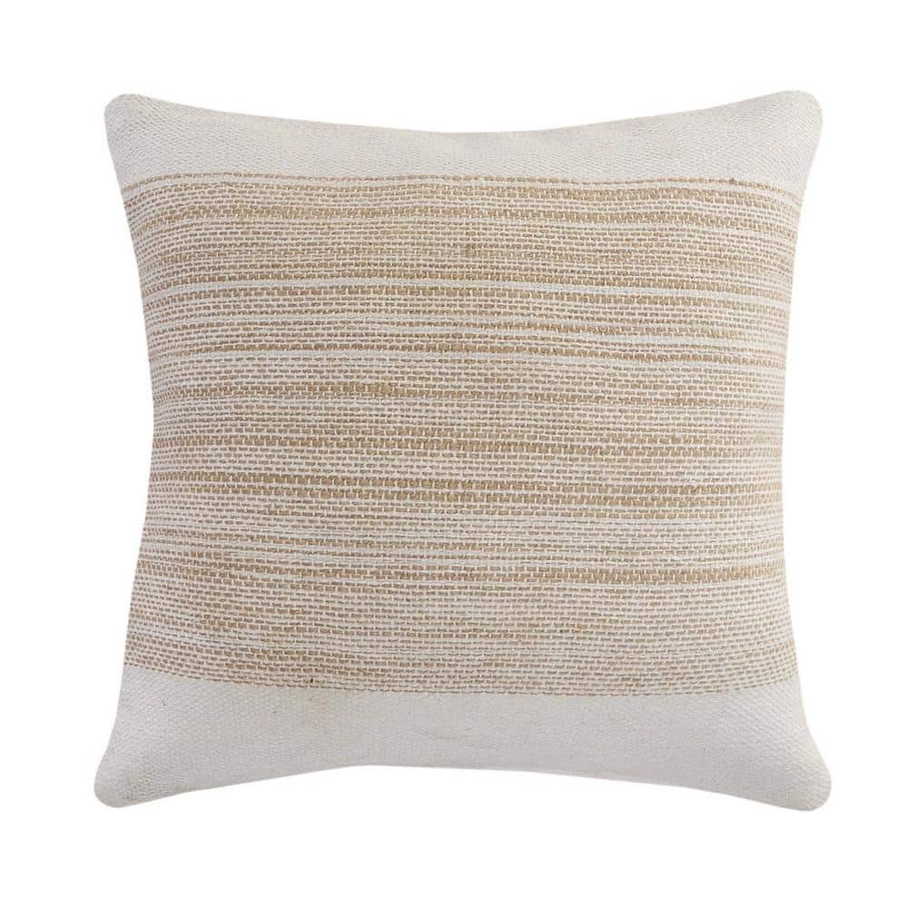 Border Off White / Beige Jute Woven Band Durable Poly-Fill 20 in. x 20 in. 
