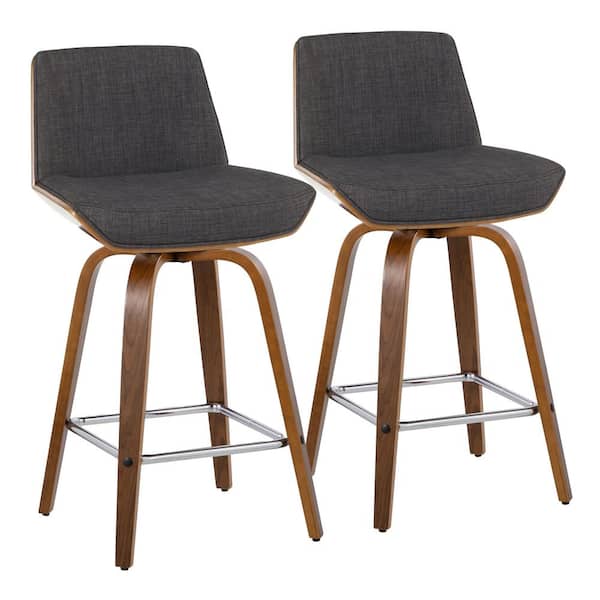 Lumisource Corazza 26 in. Charcoal Fabric, Walnut Wood, and Chrome Metal Fixed-Height Counter Stool (Set of 2)