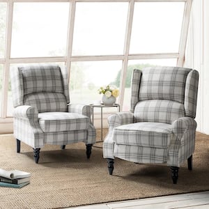 Bogazk Modern Plaid Gray Polyester Pattern Manual Recliner with Wingback and Rubber Wood Legs (Set of 2)