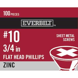#10 x 3/4 in. Zinc Plated Phillips Flat Head Sheet Metal Screw (100-Pack)