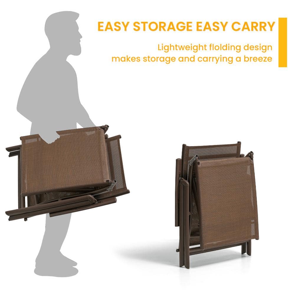 Brown Aluminum Outdoor Chaise Lounge with Textilene Fabric