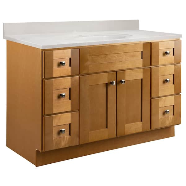 Brookings 49 in. W x 22 in. D Bathroom Vanity Cabinet in Modern Birch with Ivory Swirl Cultured Marble Top, Assembled