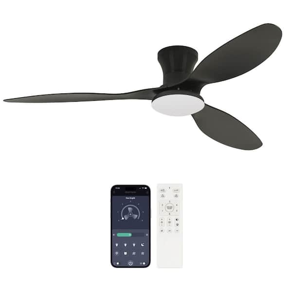 52 in. LED Black Indoor Modern Ceiling Fan with Light, with Remote Quiet DC Motor, 3-Color Dimmable, for Bedroom Kitchen