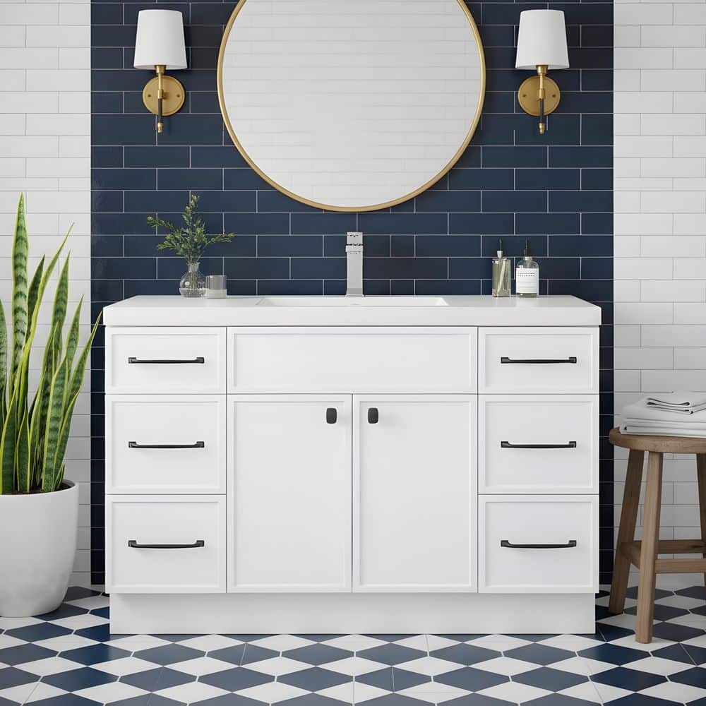 Manhattan 48 in. W x 21 in. D x 36in. H S/Sink Freestanding Bath Vanity in White with White Cultured Marble Top in White price history on PriceWatchPro