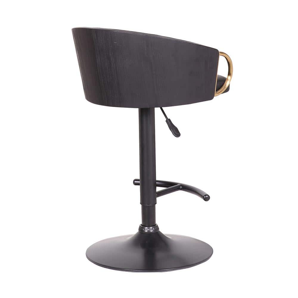 Solstice Adjustable Black Faux Leather Swivel Barstool with Metal Base