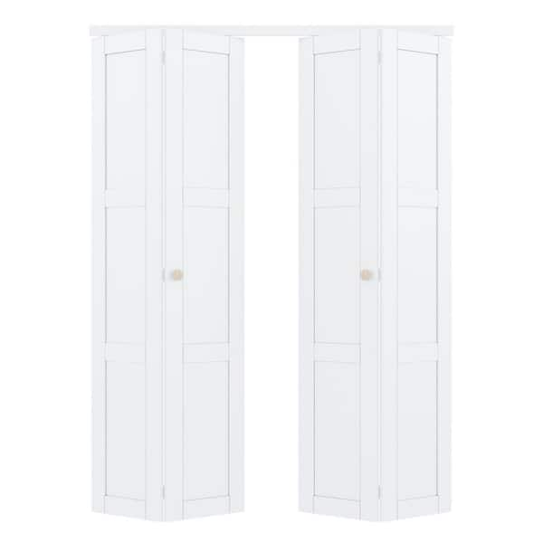 60 in. x 80 in. 3-Lite Solid Core Panel White Primed Composite MDF Interior Closet Bi-fold Door with Hardware Kit