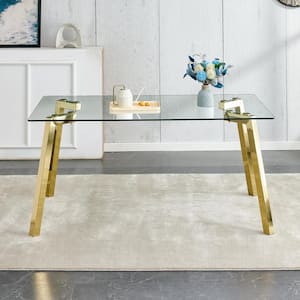 Modern Rectangle Gold Glass 4-Legs Dining Table Seats for 6 (63.00 in. L x 30.00 in. H)
