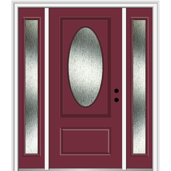 MMI DOOR Rain Glass 64 in. x 80 in. Left-Hand Inswing Burgundy Fiberglass Prehung Front Door on 4-9/16 in. Frame