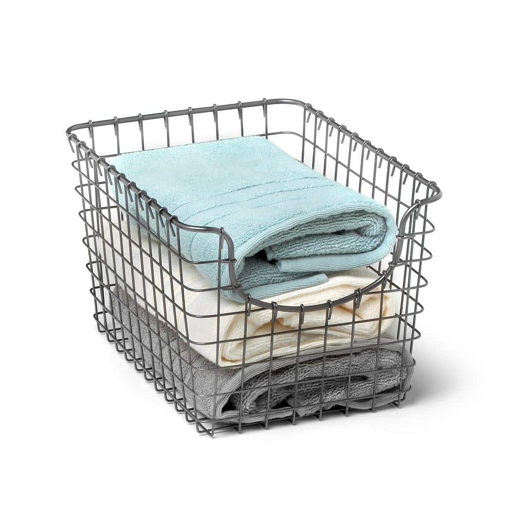 Vintage Chic Scoop Wire Storage Basket 10.4" Industrial Gray