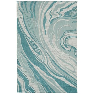 Soleri Collection Teal 5'3" x 7'6" Rectangle Residential Indoor-Outdoor Area Rug