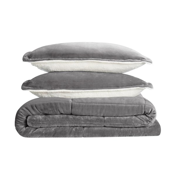 Serta Cozy Plush 3-Piece Grey Solid Microfiber Queen Comforter Set