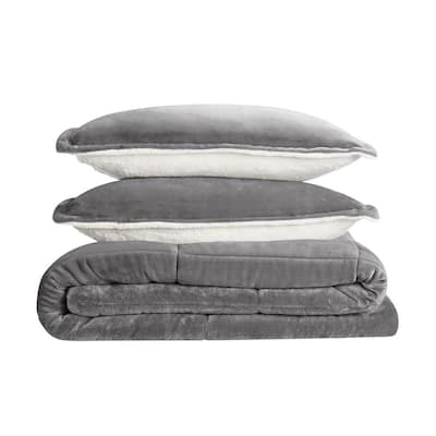 Cozy Plush 2-Piece Grey Solid Microfiber Twin Comforter Set
