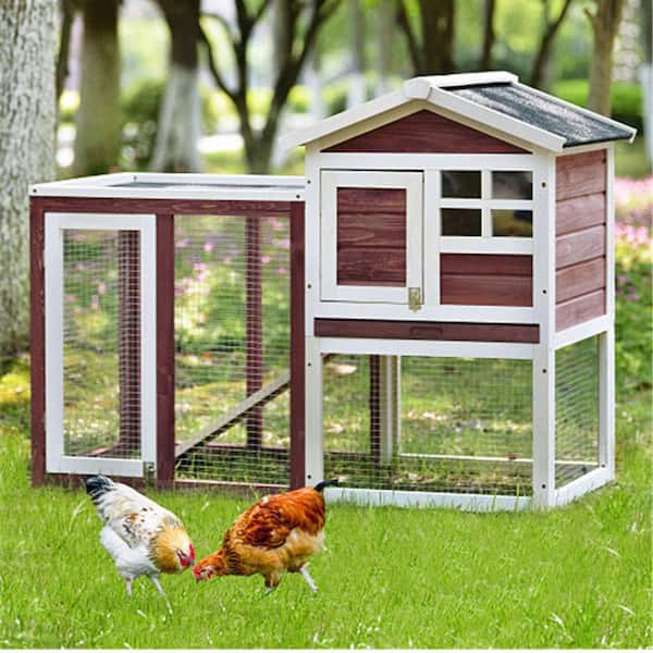 Unbranded 47.8 in. W Deluxe Wooden Chicken Coop Hen House Rabbit Wood Hutch Poultry Cage Habitat Wine Red and White