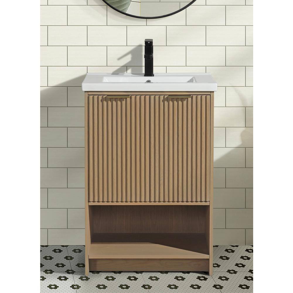 San Diego 24" Oak Freestanding Bathroom Vanity with Ceramic Top