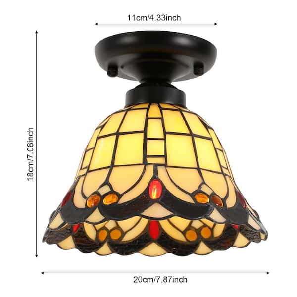 OUKANING 7.87 in. 1-Light Retro Elegant Colored Glass Shade Flush