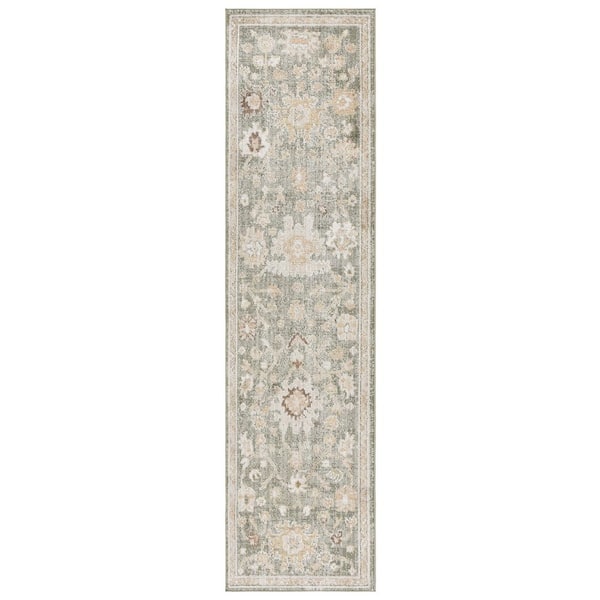 Hazel 2 ft. x 9 ft. Green/Beige Abstract Floral Runner Rug