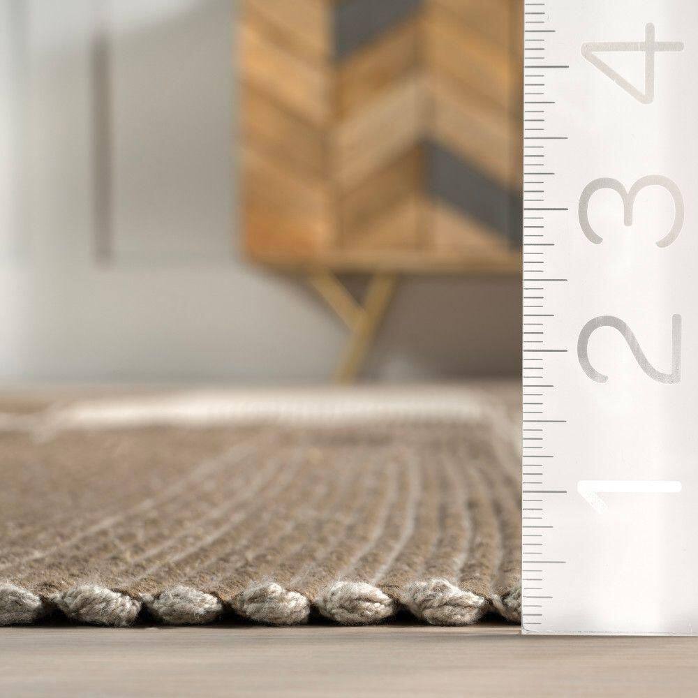 Boxelder Checked Cotton Rectangular Tan Area Rug, 8' x 10'