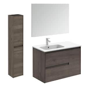 Ambra 35.6 in. W x 18.1 in. D x 22.3 in. H Bathroom Vanity Unit in Samara Ash with Mirror and Column