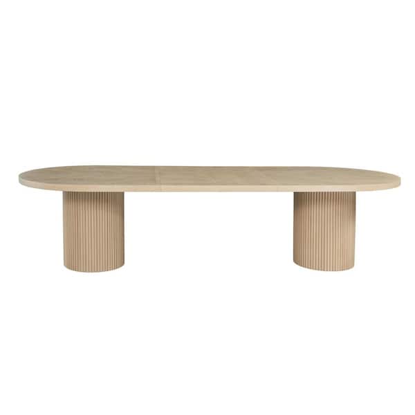 Whitehall Light Oak Wood 123 in. L Double Pedestal Extendable Dining Table (Seats 10)