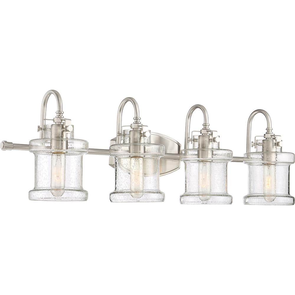 Danbury Brushed Nickel 4-Light Vanity with Seedy Glass Shades
