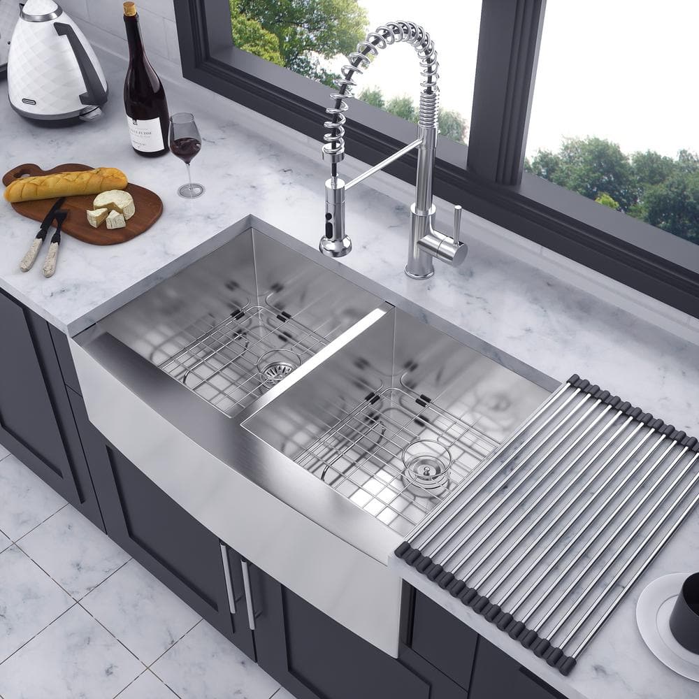 Rainlex 33" Stainless Steel Farmhouse Apron Double Bowl Kitchen Sink