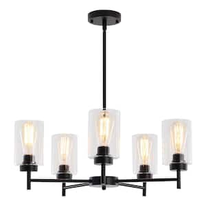 Delmo 5-Light Black Dimmable Rustic Chandelier with Cylinder Glass Shade Kitchen Island Pendant Light for Living Room