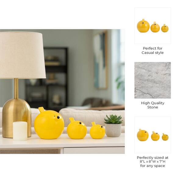 Liv & Skye Yellow 8 in. x 7 in. Ceramic Bird Figurines (Set of 3