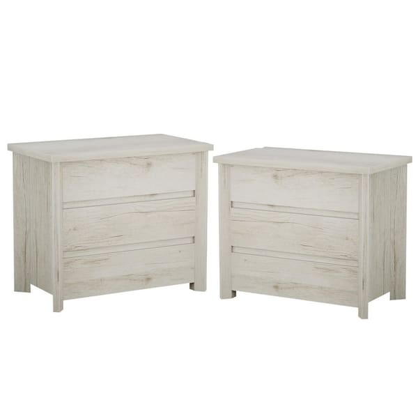 Fenley White Oversized Nightstands, 3-Drawer 31.5 in. Bedside Table, Large Nightstands for Bedroom, 2-Pieces