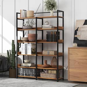 Brown 70.8 in. in. H x 13 in. in. W 6-Tier Open Storage Bookcase with Back and Side Panel and Adjustable Foot Pads