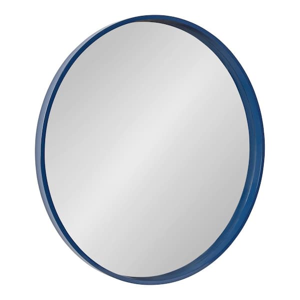 Kate and Laurel Travis 32.00 in. H x 32.00 in. W Coastal Round Navy Blue Framed Accent Wall Mirror