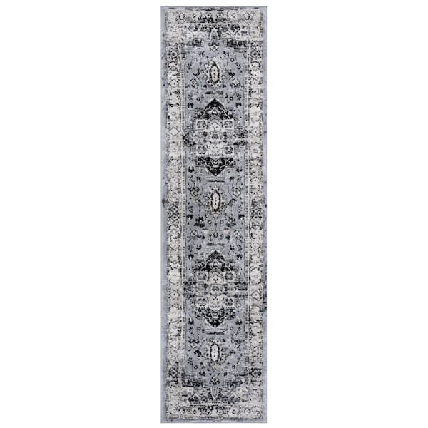 Brentwood 2 ft. x 8 ft. Gray/Black Distressed Medallion Runner Rug