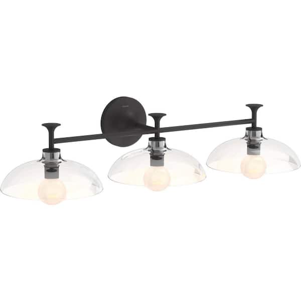 KOHLER Tone 3 Light Matte Black Indoor Bathroom Vanity Light Fixture, UL Listed