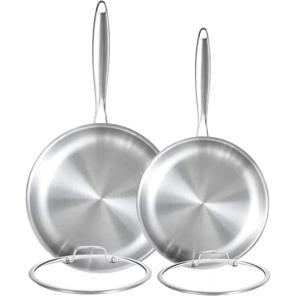 Tri-Ply Stainless Steel Frying Pan Set with Lid Induction Compatible Skillets Chef's Pan Pots and Pans Set