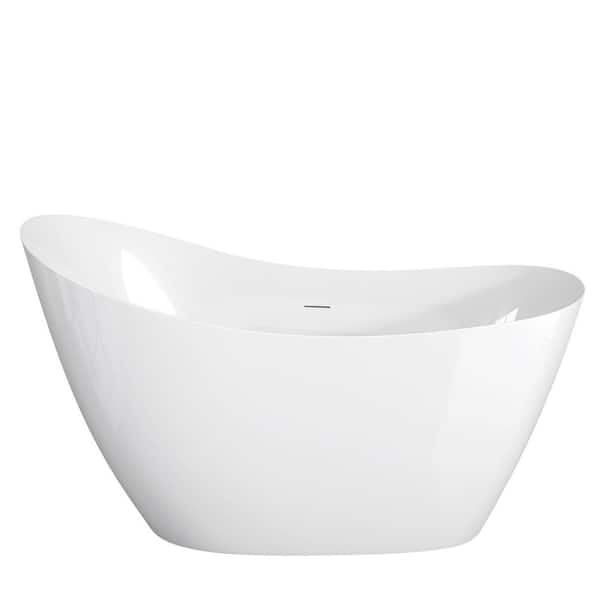 51 in. x 28 in. High-Back Acrylic Freestanding Soaking Bathtub Alone Slipper Tub in White with Overflow and Center Drain