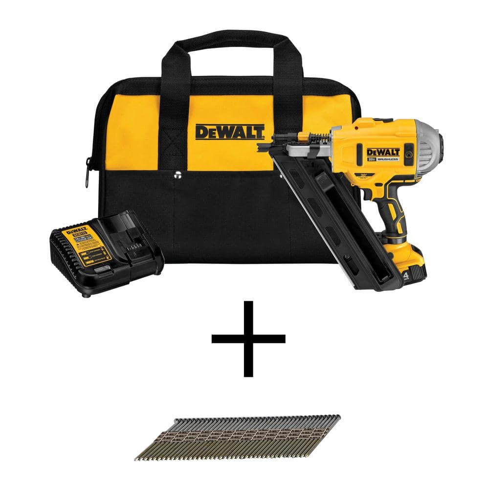 DEWALT 20V MAX XR Lithium-Ion Cordless Brushless 2-Speed 30° Paper Collated  Framing Nailer Kit and 3-1/4 in. Nails (2500-Pcs) DCN692M1W131FH The Home  Depot