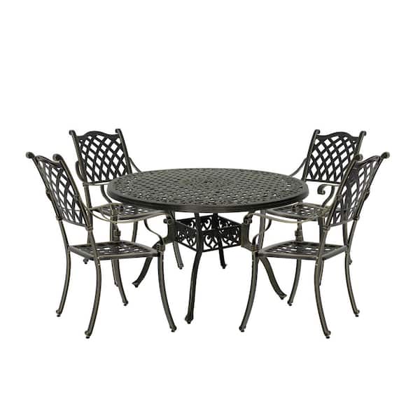 Mondawe 5-Piece Antique Bronze Cast Aluminum Patio Dining Set with 47 in. Round Table and 4 Dining Chair