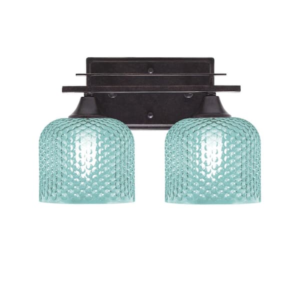 Unbranded Ontario 13 in. 2-Light Vanity Light Dark Granite Turquoise Textured Glass Shade