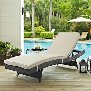Sojourn Wicker Outdoor Patio Chaise Lounge with Sunbrella Antique Canvas Beige Cushions