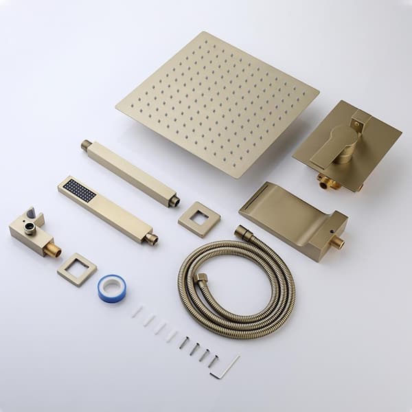 Ceiling Mount Single Handle 3-Spray Tub and Shower Faucet 1.8 GPM in. Brushed Gold Valve Included