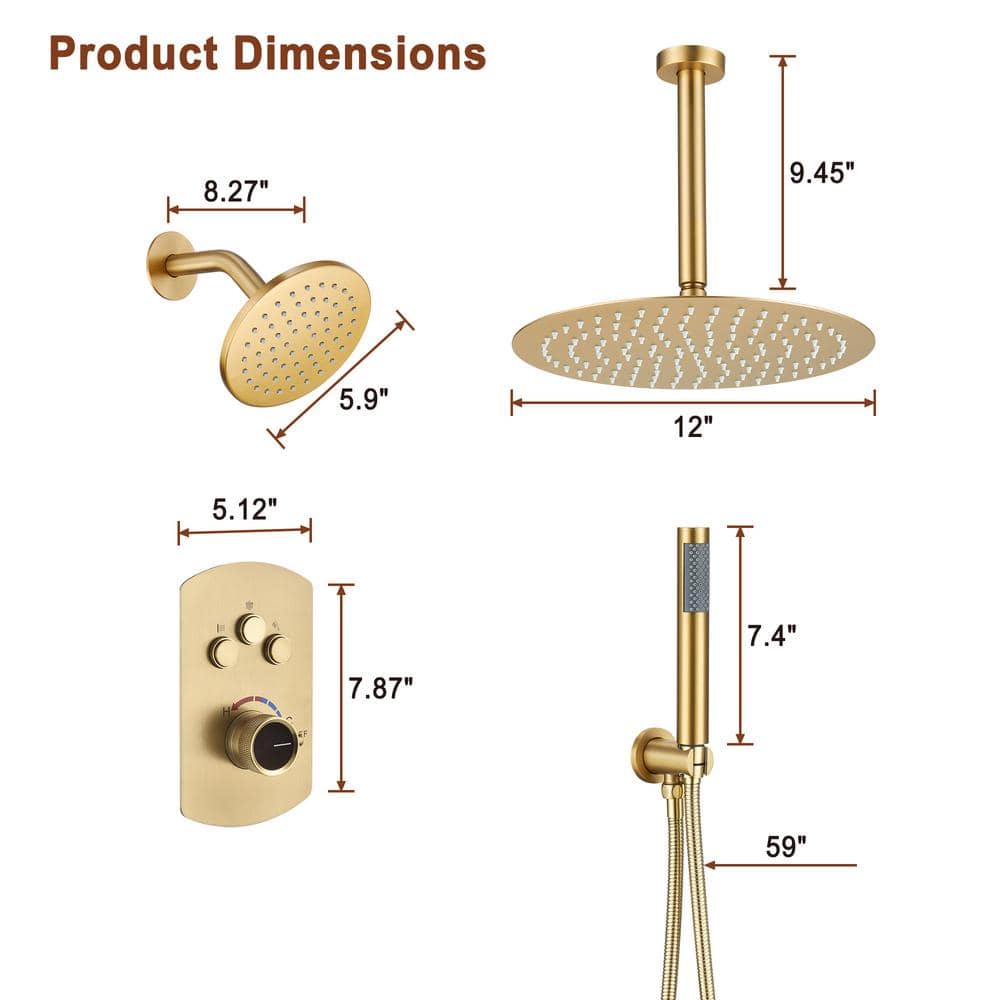 Brushed Gold Dual Rainfall Shower System with Handheld Spray