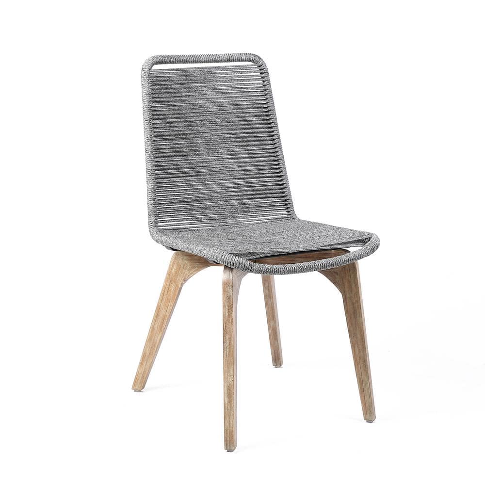 Gray Rope and Eucalyptus Wood Outdoor Dining Chairs, Set of 2