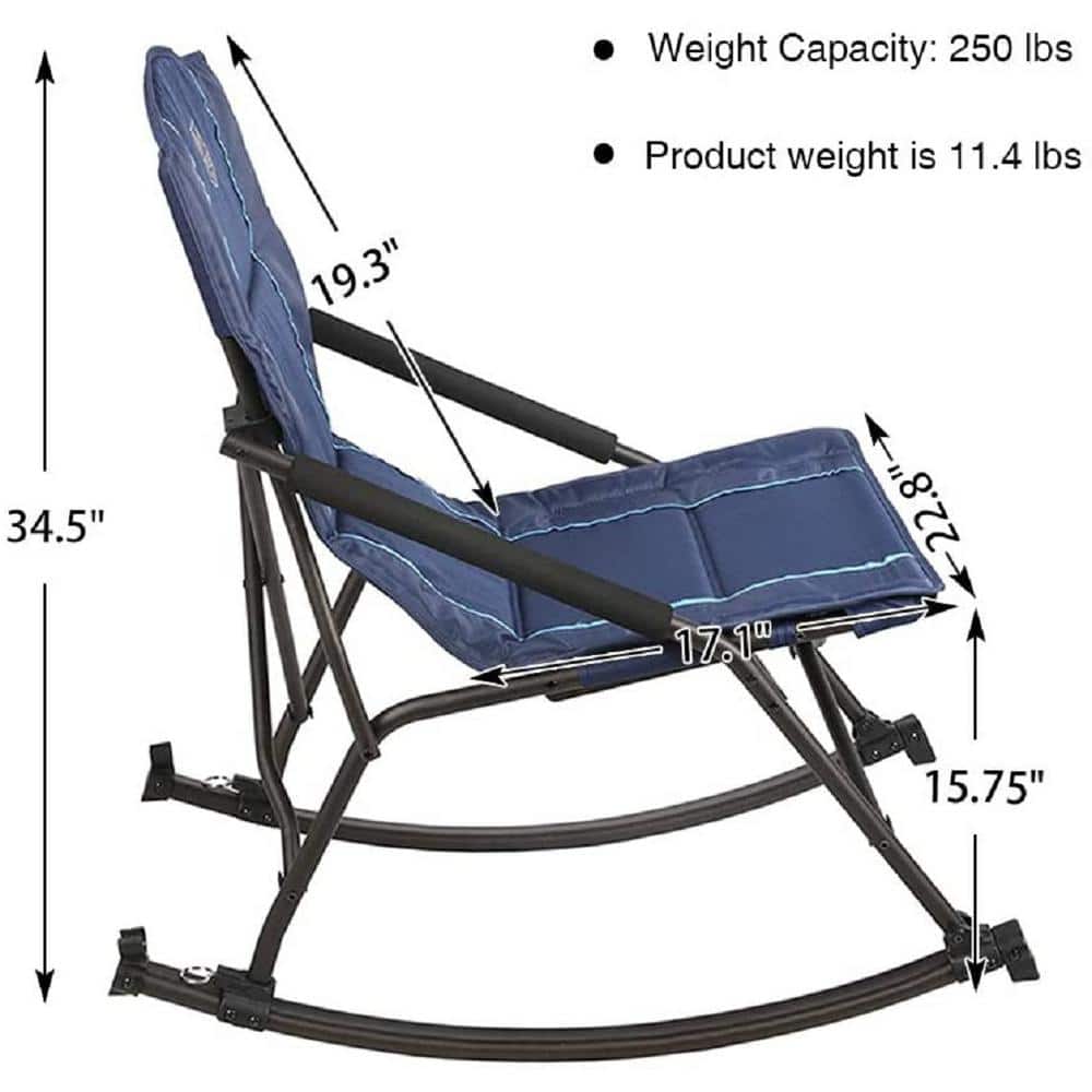 Blue Folding Rocking Chair with Hard Armrests